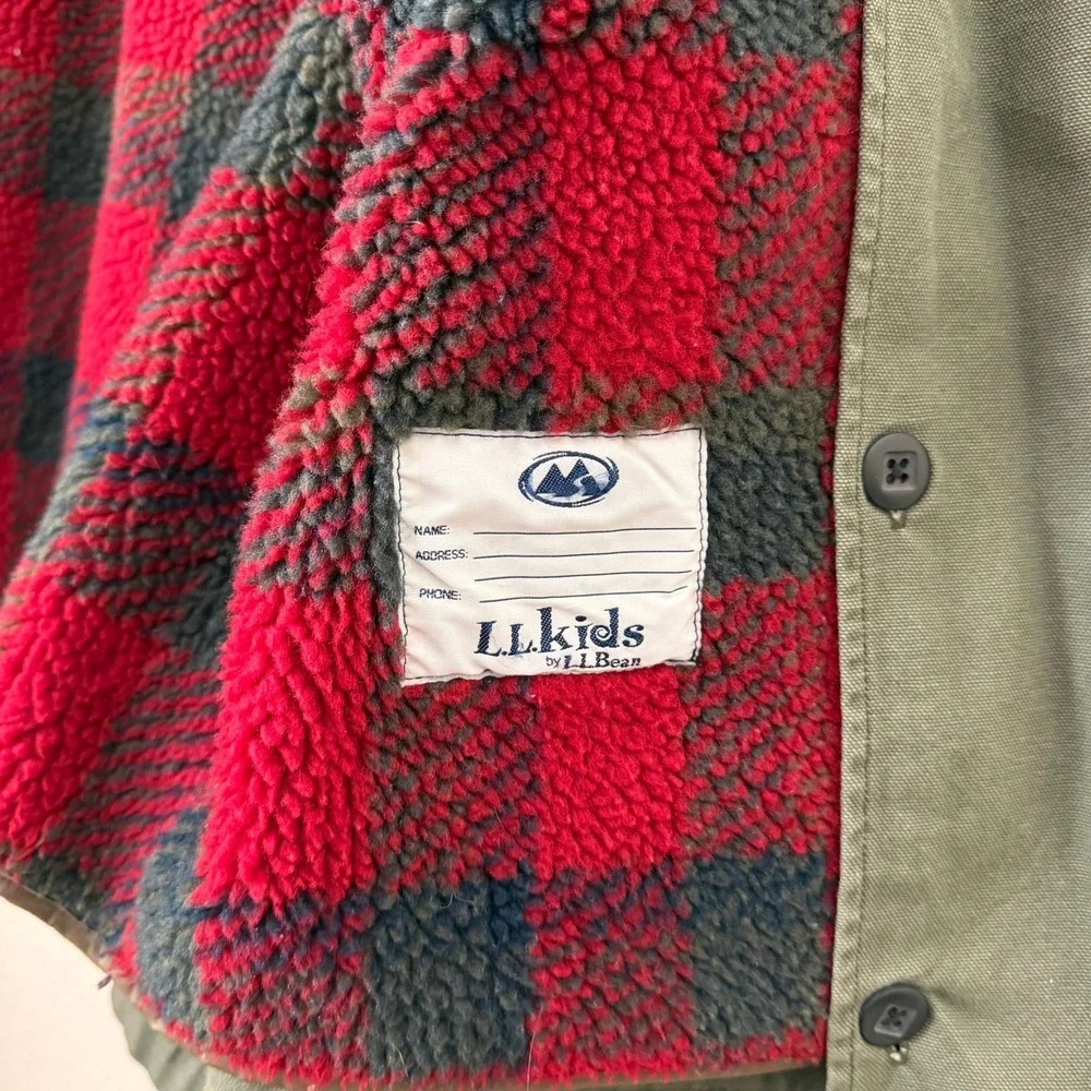 Vintage LL Bean Kids Removable Sherpa Lined Barn Coat Canvas Jacket Green XL